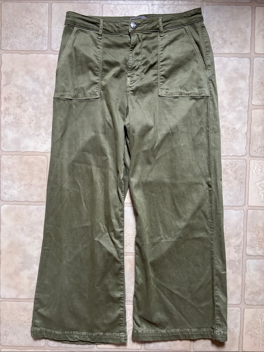 Kut from the Kloth Meg Wide Leg High Rise Pants Basil Green Size 8